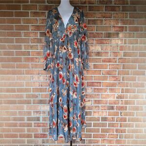 Baltic Born Olivia Maxi Dress Blue Rust Floral VNeck Long Sleeve Plus Size 3XL